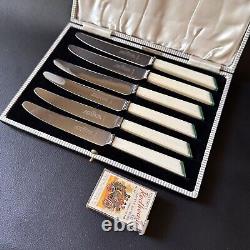 Vintage Nos Set Of 6 Joseph Rogers Art Deco Faux Bone Handle Dessert Knives