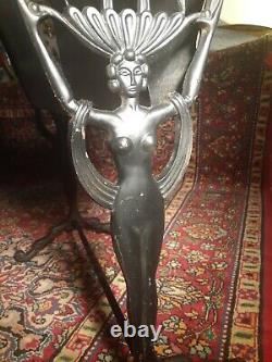 Vintage Ornate Cast Iron Art Deco Figural Lady Mens Magazine Rack Twisted Handle