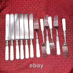 Vintage Pearl Handled Flatware, Sterling Ferrules Mixed Patterns