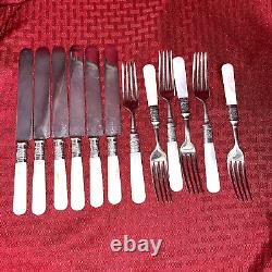 Vintage Pearl Handled Flatware, Sterling Ferrules Mixed Patterns