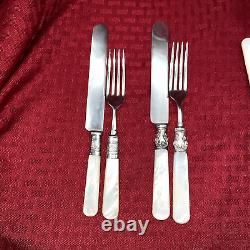 Vintage Pearl Handled Flatware, Sterling Ferrules Mixed Patterns