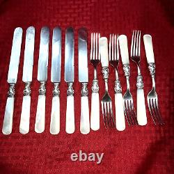 Vintage Pearl Handled Flatware, Sterling Ferrules Mixed Patterns