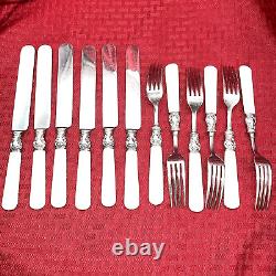 Vintage Pearl Handled Flatware, Sterling Ferrules Mixed Patterns