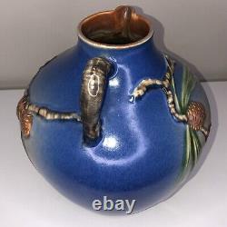 Vintage ROSEVILLE Pottery BLUE PINECONE Urn Pitcher Handled Jug Rare Mint