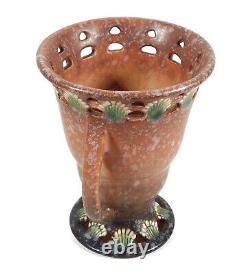 Vintage Roseville Art Deco Ohio Pottery Brown Ferella Vase With Handles 502-6