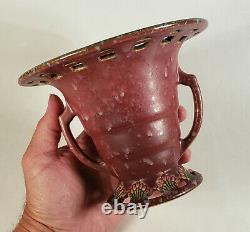 Vintage Roseville Art Deco Ohio Pottery Pinkish Red Ferella Handled Vase 503-5