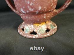 Vintage Roseville Art Deco Ohio Pottery Red Ferella Handled Vase 503-5