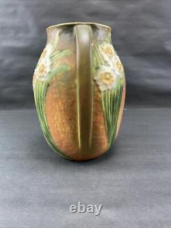 Vintage Roseville Jonquil Pottery Lilly Flower Vase Handles 7.75 Art Deco