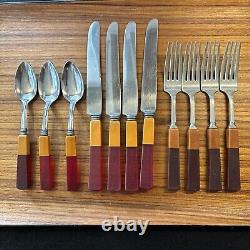 Vintage Royal Brand Bakelite Handle Flatware, 11 Pcs. Color Lock Handle