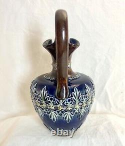 Vintage Royal Doulton Art Deco cobalt blue vase withhandle 18.5x8cm England