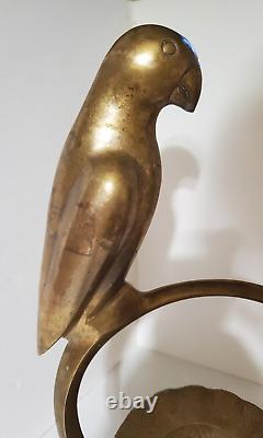 Vintage Solid Brass French ART DECO Parrot Handled Basket on Stand 18 Tall