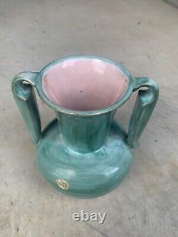 Vintage Stangl Pottery Double Handle Art Deco Vase With Label