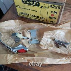 Vintage Stanley Cabinet Handle Pull Chrome MCM Art Deco Latch Red Restore 48Pcs
