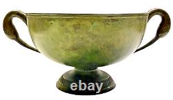 Vintage Swan Handled Hand Decorated Faux Verdigris Pedestal Centerpiece Bowl