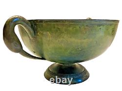 Vintage Swan Handled Hand Decorated Faux Verdigris Pedestal Centerpiece Bowl