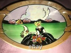 Vintage TT Japan Lusterware Art Deco Lady Oval Handled Bowl Noritake Style
