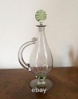 Vintage Venetian Glass Footed Decanter Ewer with Handle Wine or Water Art Deco