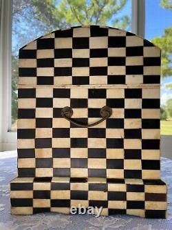 Vintage Wooden Silvestri Art Mark Box Chest Horn Chess Decor Brass Handles Home