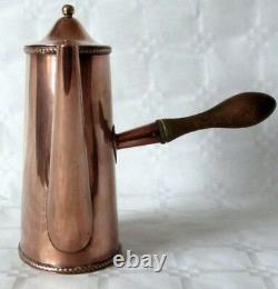 Vintage art deco oval copper cafe au lait chocolate pot/can with wooden handle