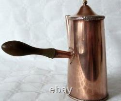 Vintage art deco oval copper cafe au lait chocolate pot/can with wooden handle