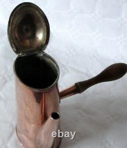 Vintage art deco oval copper cafe au lait chocolate pot/can with wooden handle