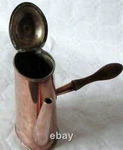 Vintage art deco oval copper cafe au lait chocolate pot/can with wooden handle
