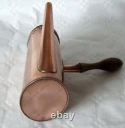 Vintage art deco oval copper cafe au lait chocolate pot/can with wooden handle