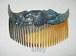 Vintage rare Art Deco abalone paua mother pearl eagle bird hair comb grip slide