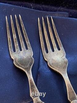 Vtg Art Deco Sterling Silver Carved Yellow Bakelite Handle Set 2 Forks Flatware