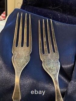 Vtg Art Deco Sterling Silver Carved Yellow Bakelite Handle Set 2 Forks Flatware