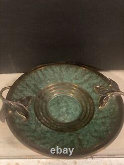 Vtg Signed Carl Sorensen Bronze art Deco Verdigris Rare Bowl Withhandles