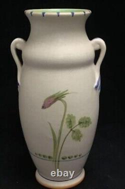 Vtg Weller Pottery Bonita 11.5 Vase Pink Yellow Flowers Green Handles Art Deco