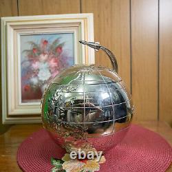 Vtg nternational Silver Co Art Deco World Globe Ice Bucket Rocket Handle Space