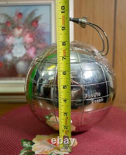 Vtg nternational Silver Co Art Deco World Globe Ice Bucket Rocket Handle Space