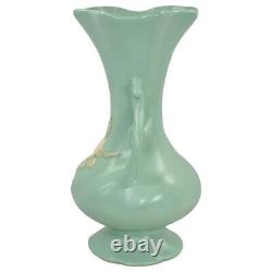 Weller Blossom 1930s Vintage Art Deco Pottery Green Handled Ceramic Tall Vase