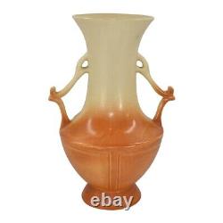 Weller Panella 1930s Vintage Art Deco Pottery Orange Ceramic Tall Handled Vase