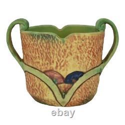 Weller Patra 1930s Vintage Art Deco Pottery Green And Brown Handled Ceramic Vase