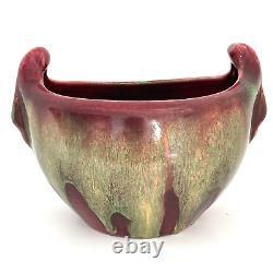 Weller Pottery Turkis Vase Double Handle 1920s Art Deco Red Green Drip Glaze
