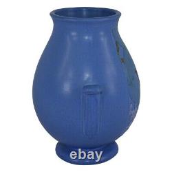 Weller Pottery Velva 1928-33 Blue Art Deco Handled Vase