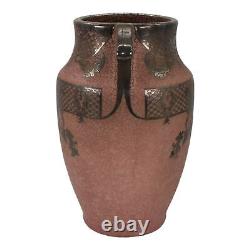 Weller Vintage Art Deco Pottery Silver Overlay Pink Handled Ceramic Vase