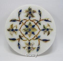 White Marble Coffee Coaster Set Floral Design Inlaid Table Master Piece 4.5 Inch