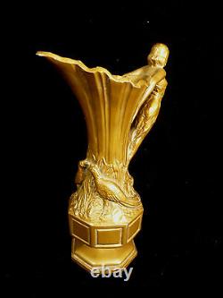 Wonderful Art Deco Gilt Bronze Lady Handled Pitcher Or Ewer Circa 1930