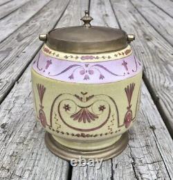 Wong Lee Pink & Yellow Art Deco Porcelain & Bronze Tea Caddy with Handle