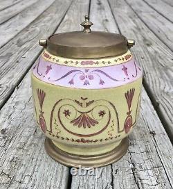 Wong Lee Pink & Yellow Art Deco Porcelain & Bronze Tea Caddy with Handle