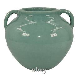 Zanesville Stoneware 1930s Art Deco Pottery Blue Green Ceramic Handled Vase B17