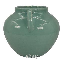 Zanesville Stoneware 1930s Art Deco Pottery Blue Green Ceramic Handled Vase B17