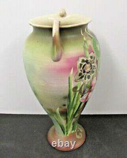 17 Vase Floral Peint À La Main De Grande Taille Double Poignée Fleurs Stupéfiantes
