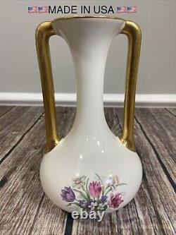 1920 Tac Trenton Pottery Company Art Déco Gold Handle Flora Vase 7 3/4 Tall