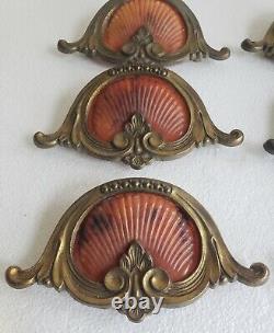 6 Poignées de tiroir en métal de style Bakélite Art Déco vintage (n44)