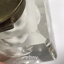 Ancien Art Déco Français - Double encrier en cristal de plomb avec couvercles/poignées en laiton.